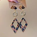 Detail of geometric leopard print earrings with gold metallic frames in a vintage style - Stitched Rhombus Coffee Leopard Style (5#)