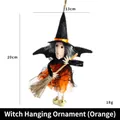 Orange and black Halloween flying witch pendant with broom and bell, 20cm height - Witch Pendant (Orange)