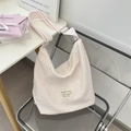 Sac cabas en toile à pois roses et blancs avec bandoulière réglable et fermeture éclair - Pois Roses