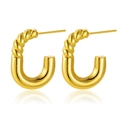 Minimalist gold U-shaped earrings with textured twist and polished stainless steel finish - Twisted Rope Mirror U-Shape