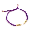 Adjustable purple braided rope bracelet with eight small gold beads decoration - Purple