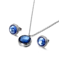 Elegant silver stainless steel set with round blue zircon necklace and earrings - Blue
