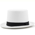 Classic white top hat with a black satin ribbon band for gentleman formal wear - White/Black Ribbon