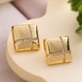 18K gold plated square stud earrings featuring cross-shaped zircon inlay for women - Square / Gold