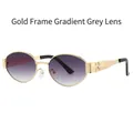Oval gold metal frame sunglasses with gradient grey lenses and vintage logo temple - Gold Frame Gradient Grey Lens