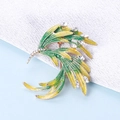 Elegant gold-tone leaf brooch with green enamel and sparkling crystal accents - 307# Yellow Feather