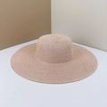 Cappello da sole classico a tesa larga in paglia intrecciata color cammello chiaro - M Con Corda Antivento / Rosa Loto