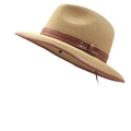 Classic summer straw panama hat in beige with brown leather band and metallic buckle - M (56-58cm) / Beige