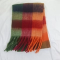 Rainbow rainbow mohair plaid scarf with green and red fringe tassels for winter warmth - Style 41 Navy Berry