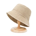 Cappello a secchiello kaki in cotone lavato con occhielli metallici su supporto in legno - M (56-58cm) / Denim Lavato Cachi