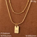 Gold layer necklace with square letter B pendant on snake chain and twist chain - Gold Letter B