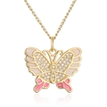 Collar colgante de mariposa chapado en oro con esmalte rosa y blanco y circonitas - Mariposa rosa y blanca