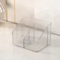 Clear plastic makeup organizer desktop storage box with four grids for cosmetics and brushes. - 4 Compartments / Clear