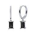 S925 sterling silver hoop earrings with rectangular black zircon stones for women - 51-Black Rect