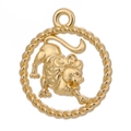 Detailed view of a golden vintage alloy Leo zodiac pendant with twisted rope border design - Style 10 / Antique Gold