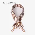 Adjustable wide woven bag strap with brown and white geometric patterns and gold clips - Brown and White W (Gold Buckle)