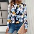 Dames blouse met lange mouwen en bloemenprint in blauw en oranje van lichte stof - S / Blauw