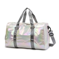 Metallic silver gradient gym bag with adjustable strap and independent shoe compartment - Holographic Beige