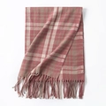 Pink and beige plaid British style scarf with fringe edges in a soft thick weave - 65*200cm / Plum Pink Check