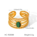 Detail showing dimensions of vintage gold layered ring with oval green natural stone - Gold Multi-Layer Malachite Ring (HC-R30089)