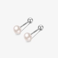 Minimalist S999 sterling silver stud earrings with natural white freshwater pearls - White Pearl 4mm (S999 Fine Silver)