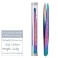 Rainbow gradient stainless steel tweezers with fish scale texture and protective tube - Rainbow Titanium - With Storage Tube