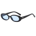 Retro-Oval-Sonnenbrille in Schwarz mit hellblauen Gläsern im 90er-Jahre-Vintage-Stil - Schwarzer Rahmen Blaue Gläser
