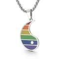 Rainbow comma-shaped pendant on chunky silver steel chain for men and women - Rainbow Tai Chi Style (KP100463)