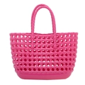 Pink woven hollow jelly handbag featuring a sturdy base for daily beach vacations - Rose Red