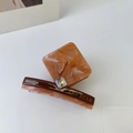 Pinza per capelli effetto marmo ambrato con strass quadrato e scritte AMY BEAR - 5# Marrone Caffè