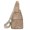 Bolso de pecho caqui para mujer con correa ancha decorativa con motivos geométricos - Caqui