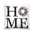 White Christmas pillow cover with HOME text and festive wreath showing pine cones and berries - Style 37-HOME Wreath Snow Text
