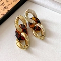 Detail van retro oorbellen met gouden schakels en amberkleurige hars elementen - Goud Koffie Ketting (5# Zilveren Naald)