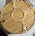 Portable wooden snack and wine table with carved compartments in natural finish - Pine Stained Small 24x24x11 Custom
