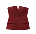 Detail of burgundy strapless tube top with deep V-neck and decorative pocket flaps - XS / Red