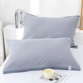 Pair of gray-blue cotton gauze pillow towels with textured honeycomb weave and straps - Regular/1 Piece / Grey Union Jack Grid