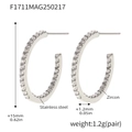 Minimalist stainless steel C-shape stud earrings with zircon inlay, 15mm outer diameter - Style B-15mm / Silver White Zircon