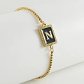 Adjustable golden stainless steel box chain bracelet with black enamel letter N pendant - N-Black