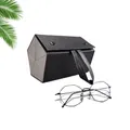 Foldable black PU leather multi-slot glasses case with octagonal frames and carry strap - Black (5 Slots - Black Buckle)