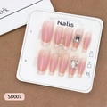 French nude pink gradient press-on nails with white tips and large rectangle rhinestones - XS / French Nude Rhinestone Style (SD007)
