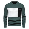 Détail de la maille gaufrée vert foncé et des rayures de poitrine sur le pull pour hommes - S / Vert Foncé