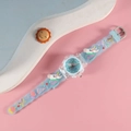 Kids quartz watch featuring light blue silicone strap with colorful 3D unicorn pattern - Unicorn 2 / Blue