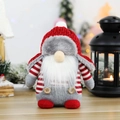 Gnomo di Natale in peluche con abito a righe rosse, bottoni in legno e barba bianca lunga - Stile Cappello Rotondo
