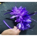 Elegant purple feather fascinator headband with mesh and beads for wedding parties - Purple
