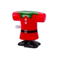 Wind-up Christmas elf toy with red shirt, green collar, and black belt on white background - Wind-up Clothes