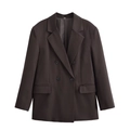Donkerbruine damesblazer met dubbele knopenrij en riem met metalen gesp set - XS / Blazers
