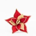 Red and gold glitter artificial Christmas flower decoration with knit fabric texture - Small / Red