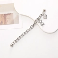 Bracciale a doppia catena argentata con ciondoli a cuore e orsetto e chiusura magnetica - K286-Catena in metallo con orso e cuore