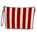 Beauty case portatile con strisce verticali rosse e beige e cinturino nero a mano - Lino Fine con Fettuccia / Righe Rosse e Beige