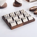 Walnut wood earring display tray with beige microfiber lining for jewelry storage - Walnut White 03